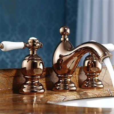 Rose Gold 3 pcs Sink Faucet Dual Ceramic Handle Mixer